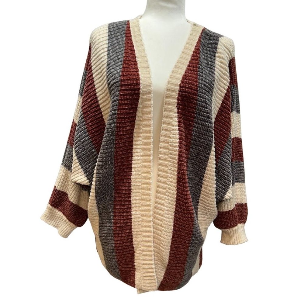 Solitaire by‎ Ravi Khosla Striped Open Front Chenille Cardigan Sweater Size L
